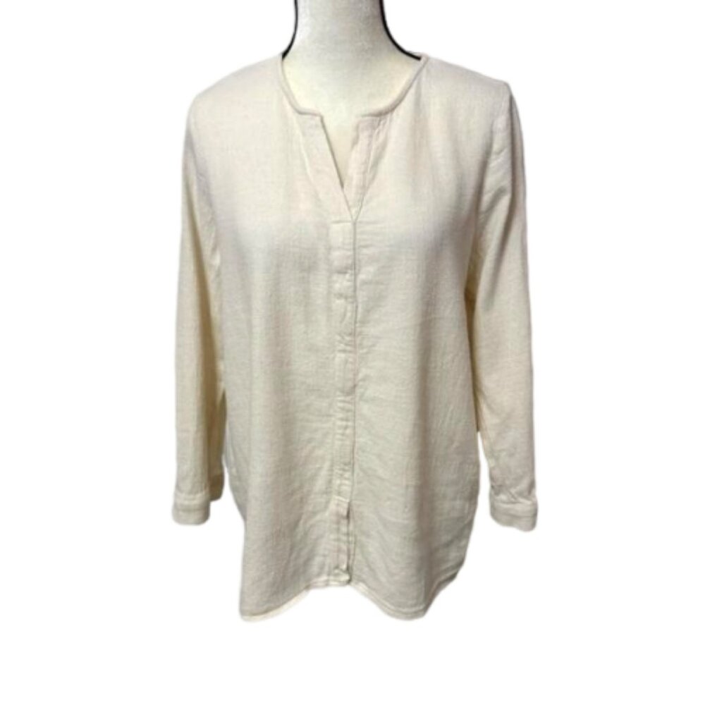 Chloe Natural Linen Pull Over Long Sleeve HenleyTunic Size S #2231